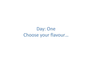 Day: One
Choose your flavour…
 