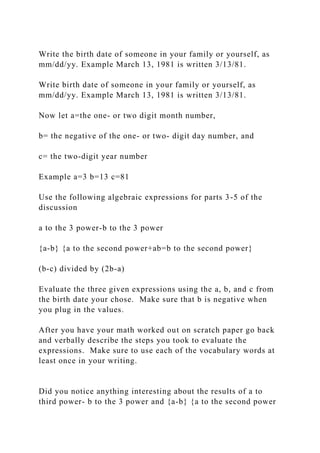 Write the birth date of someone in your family or yourself, as mmdd.docx