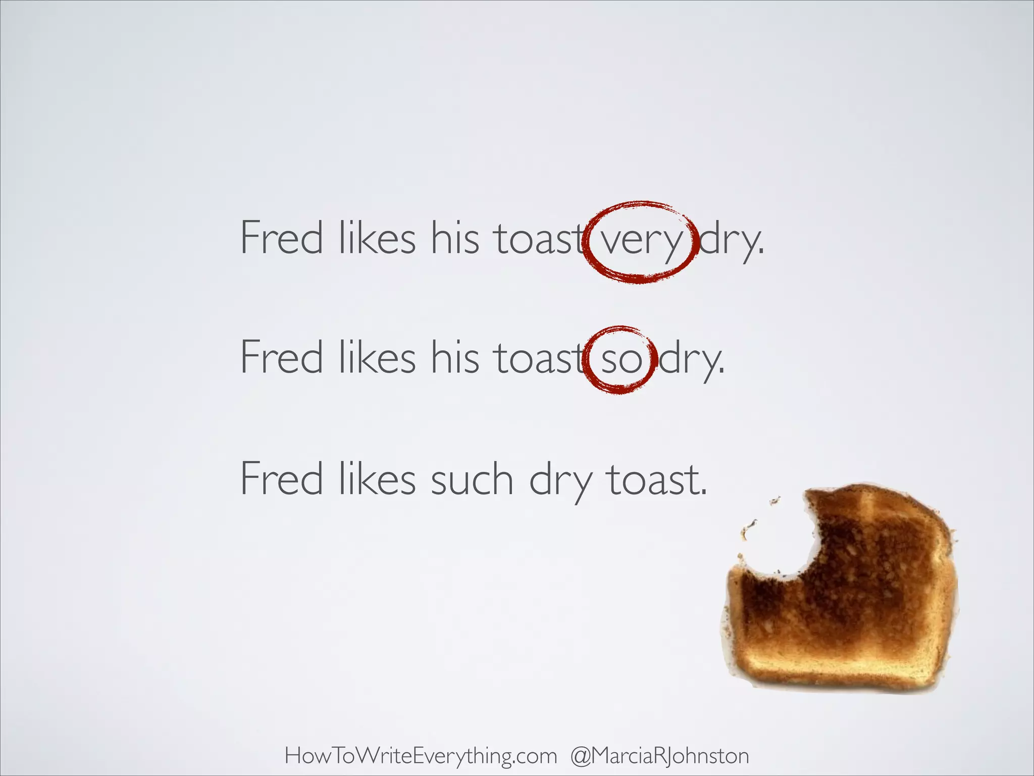 Fred likes his toast very dry.
Fred likes his toast so dry.
Fred likes such dry toast.

HowToWriteEverything.com @MarciaRJohnston

 