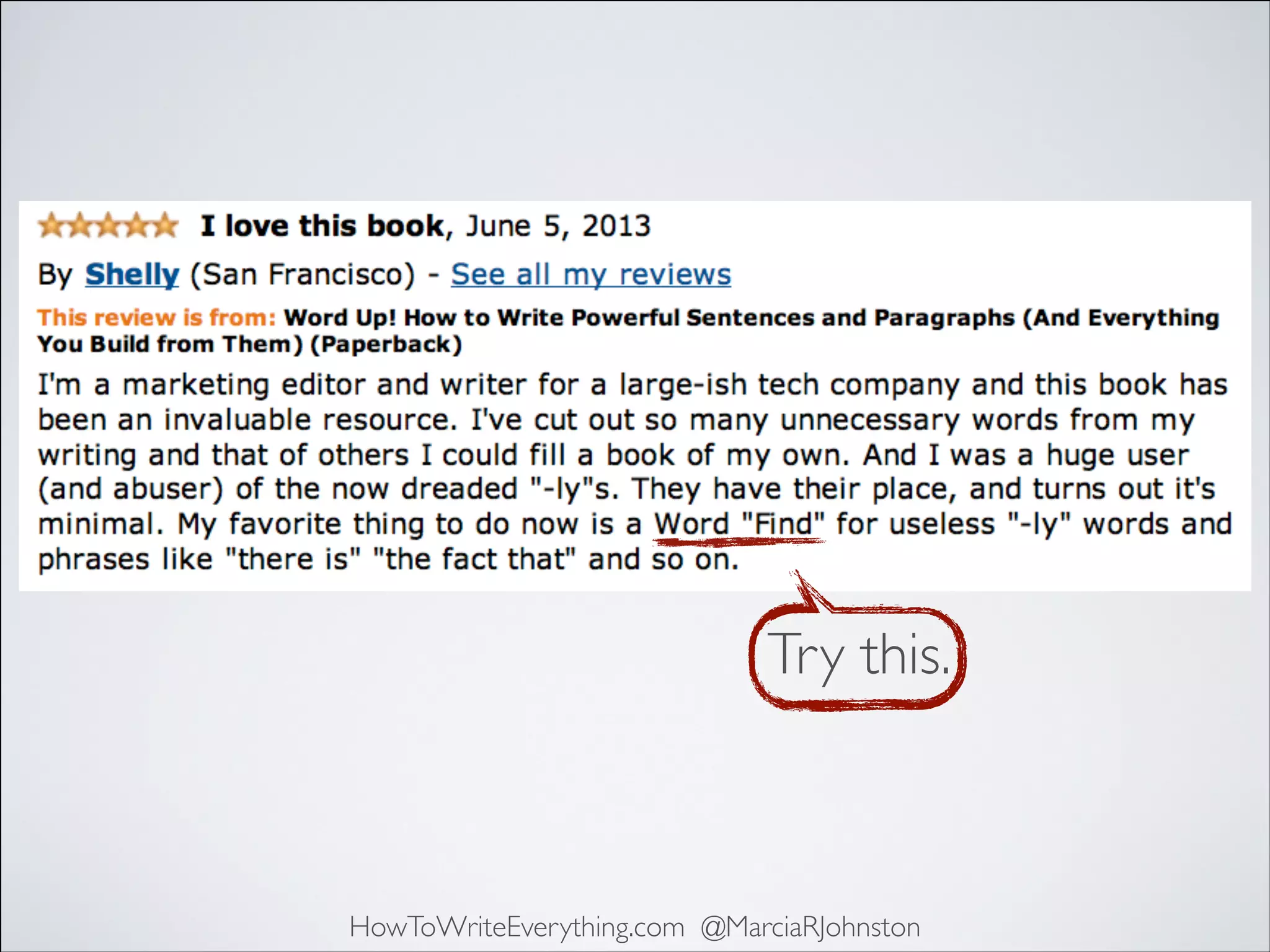 Try this.

HowToWriteEverything.com @MarciaRJohnston

 