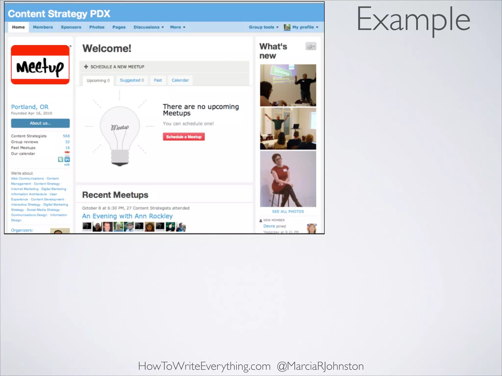 Example

HowToWriteEverything.com @MarciaRJohnston

 