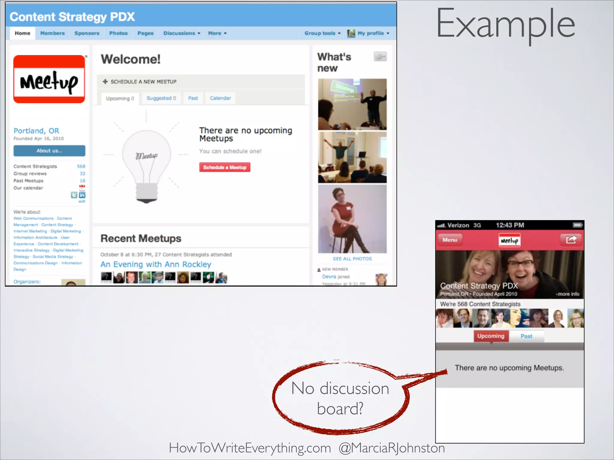 Example

No discussion
board?
HowToWriteEverything.com @MarciaRJohnston

 