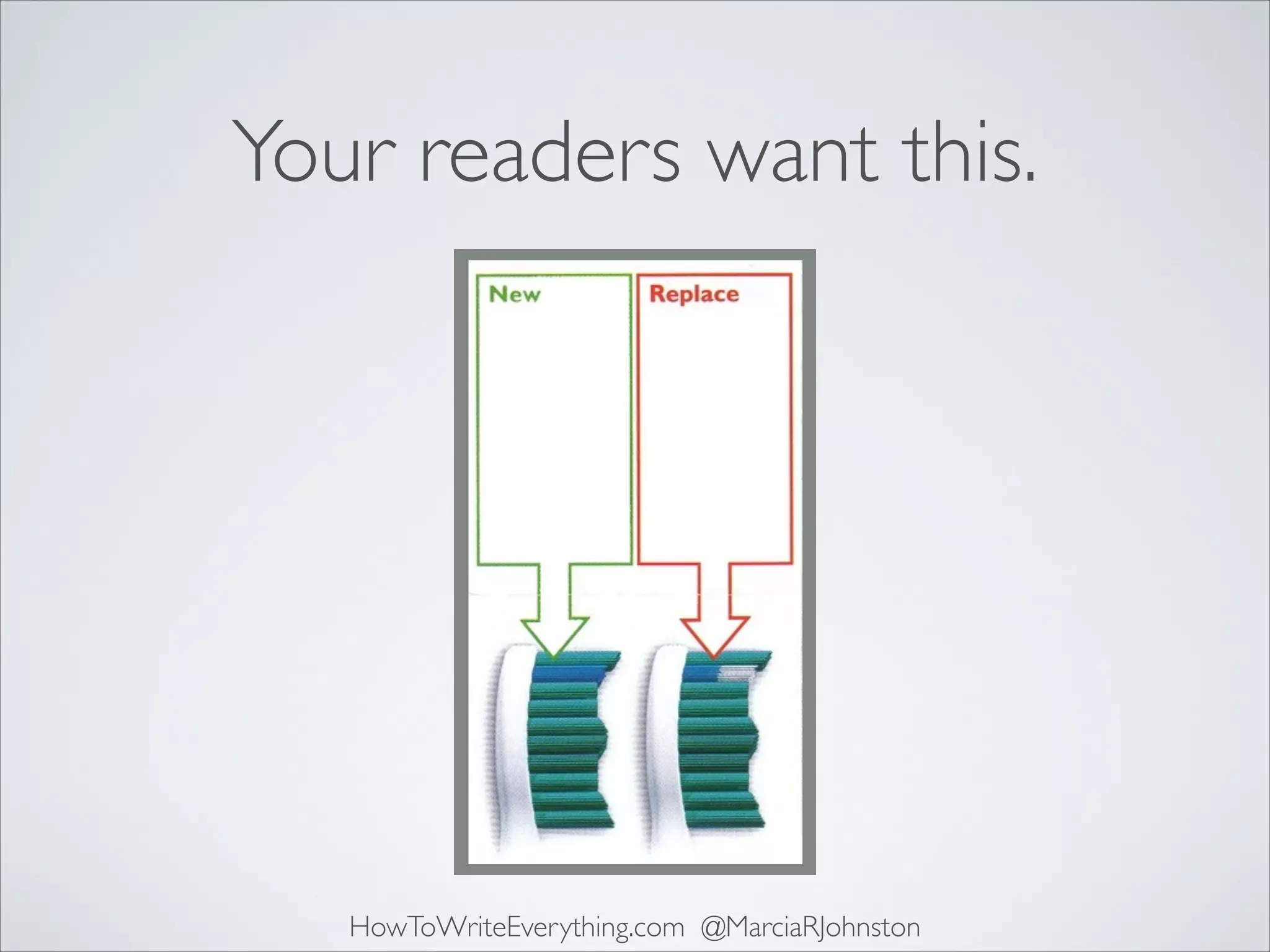 Your readers want this.

HowToWriteEverything.com @MarciaRJohnston

 