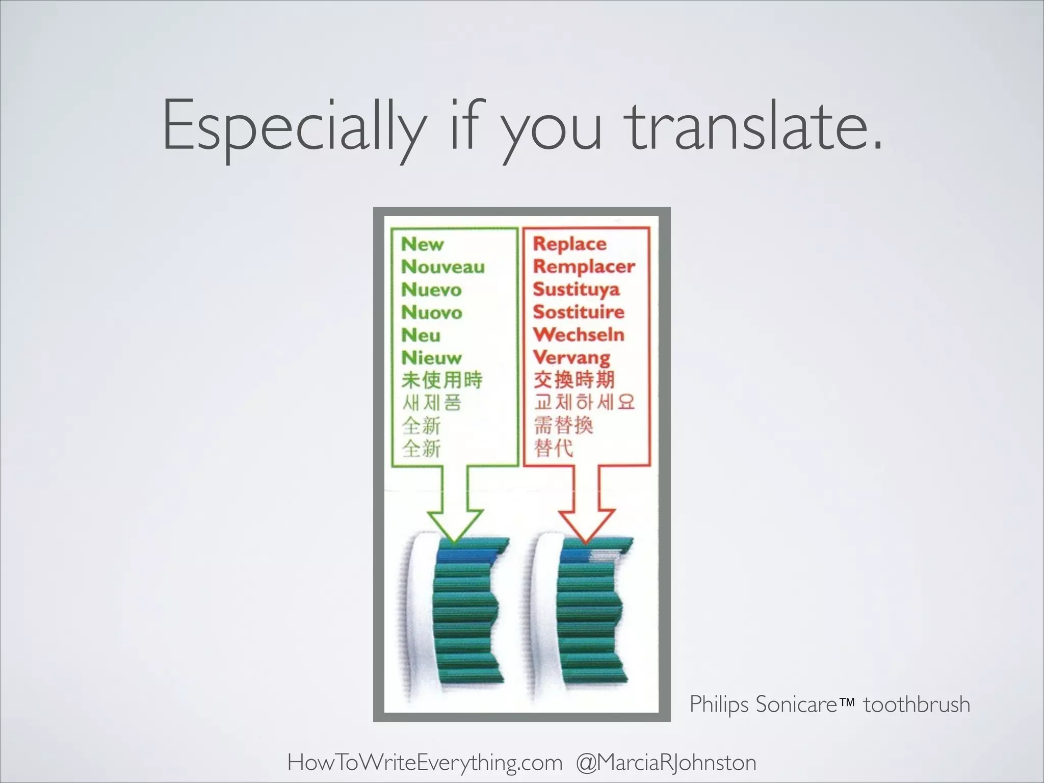 Especially if you translate.

Philips Sonicare™ toothbrush
HowToWriteEverything.com @MarciaRJohnston

 