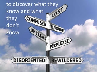 to discover what they
know and what
they
don't
know




                        28
 
