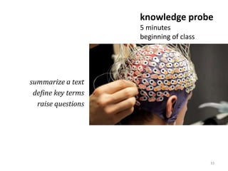 knowledge probe
                    5 minutes
                    beginning of class




summarize a text
 define key terms
  raise questions




                                         33
 
