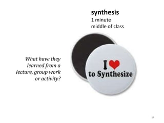 synthesis
                        1 minute
                        middle of class




    What have they
     learned from a
lecture, group work
         or activity?




                                          34
 