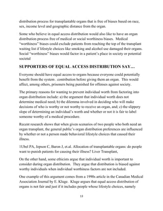 The impact of transplantation 