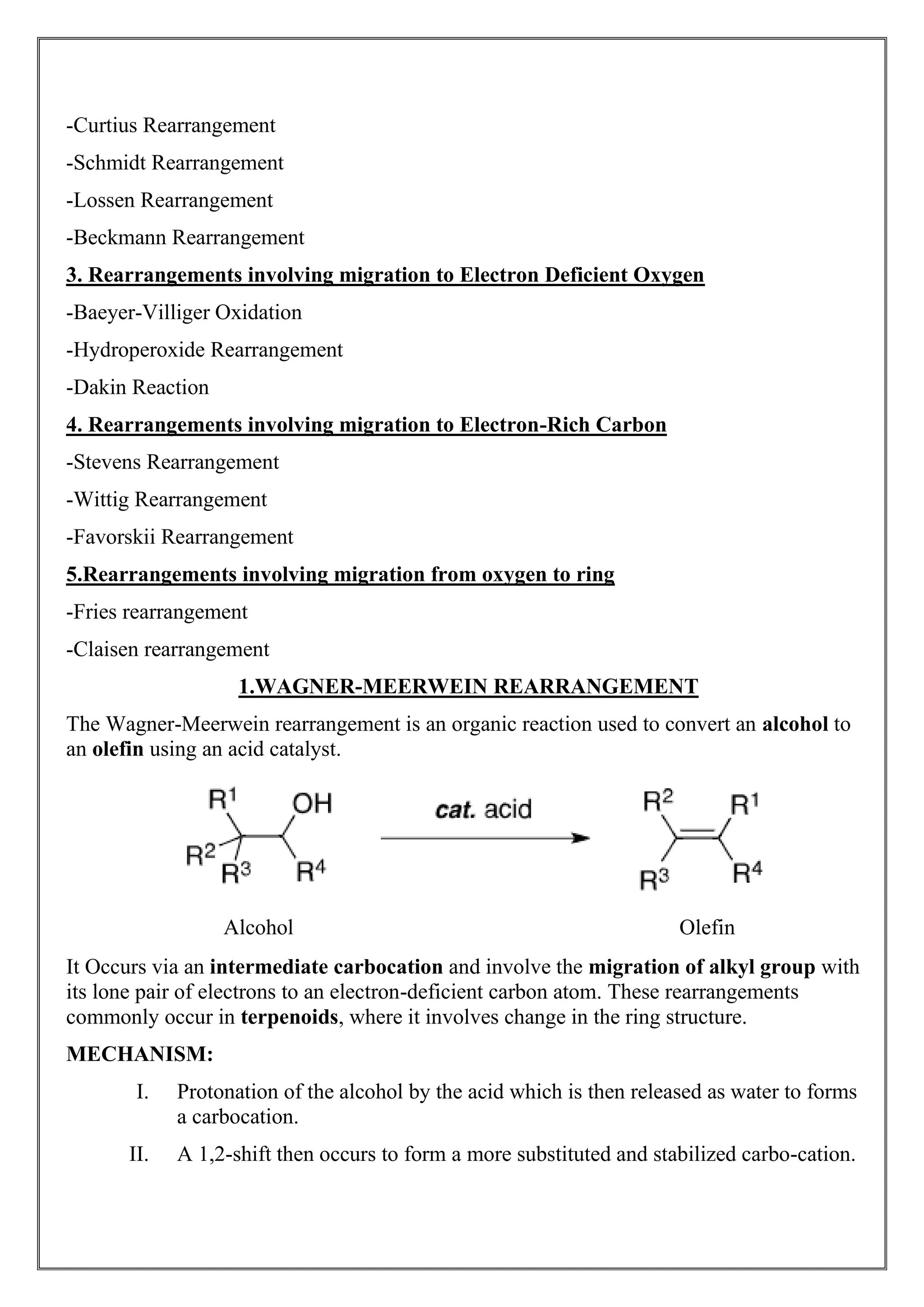 WRITE UP ON REARRANGEMENT REACTION PDF NOTES | PDF