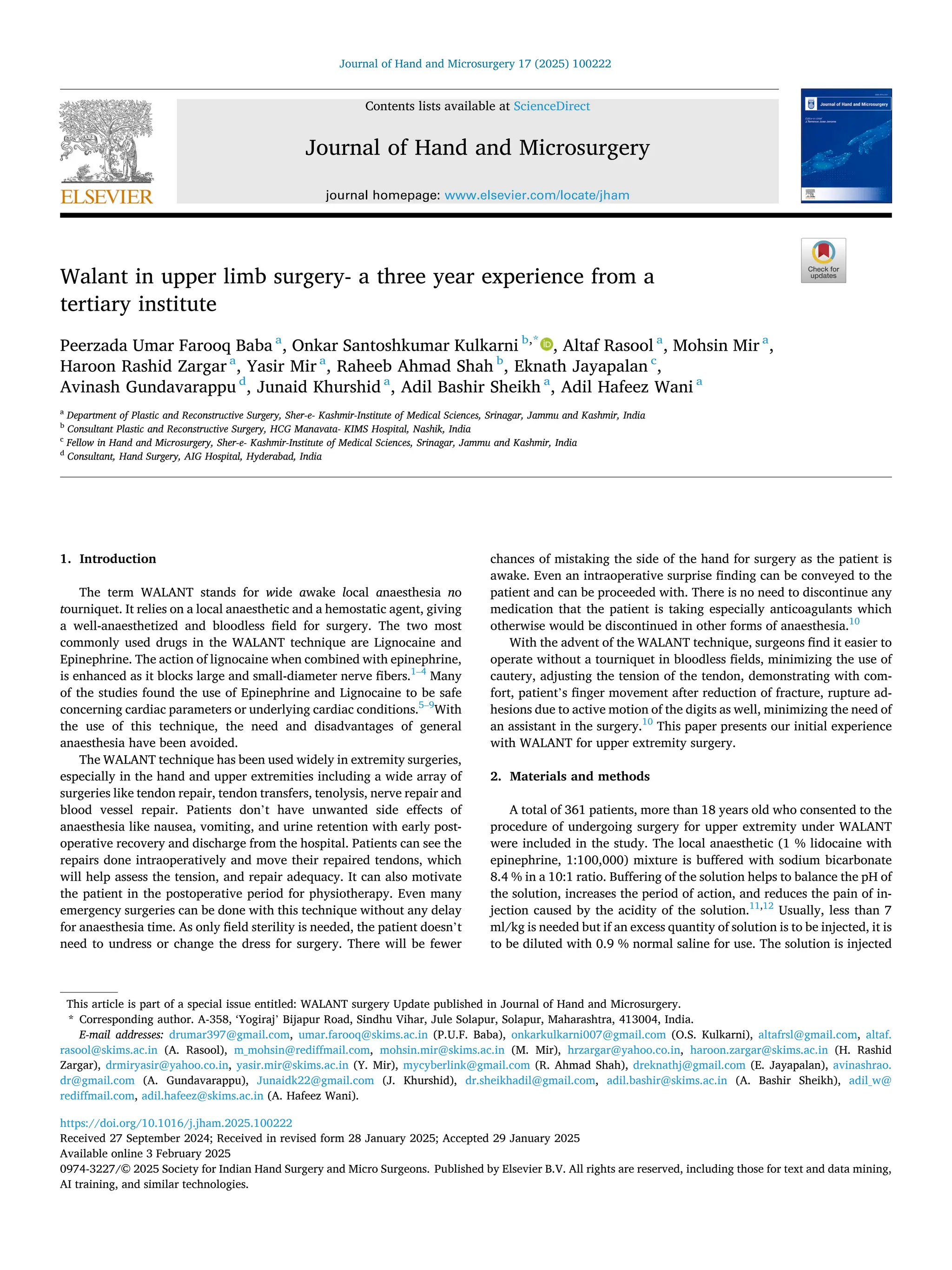 Walant in upper limb surgery- a three year experience from a tertiary ...