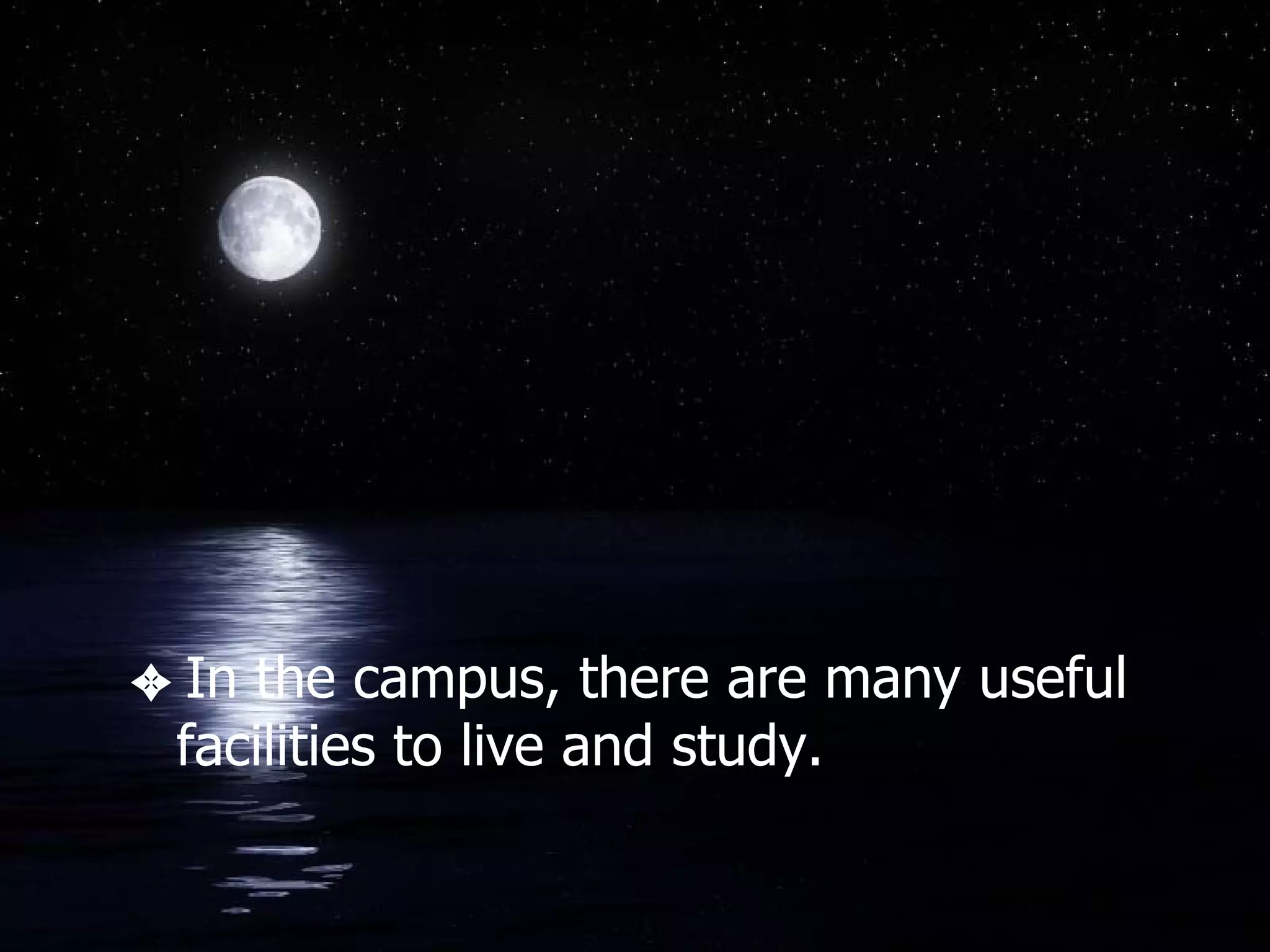 In the campus, there are many useful facilities to live and study.