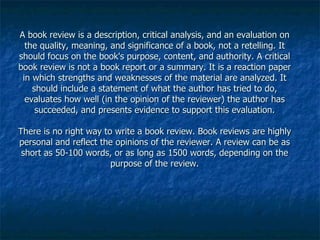 Book Review Analysis Example Writing A Book And A Book Review | PPT