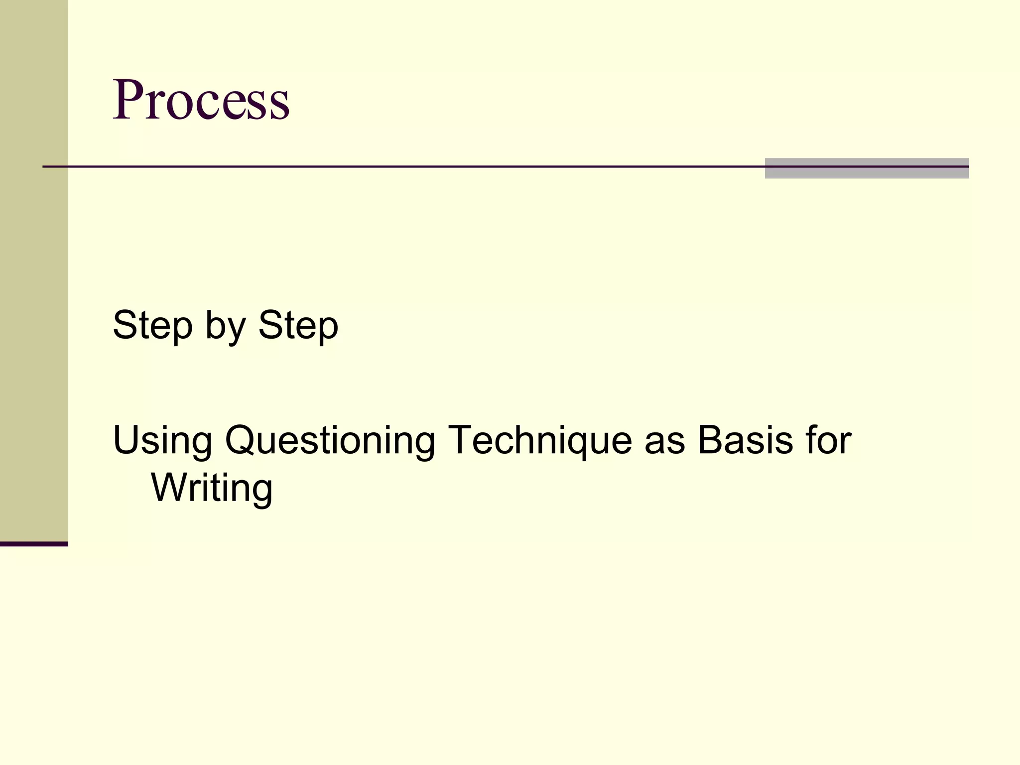 Process Step by Step Using Questioning Technique as Basis for Writing