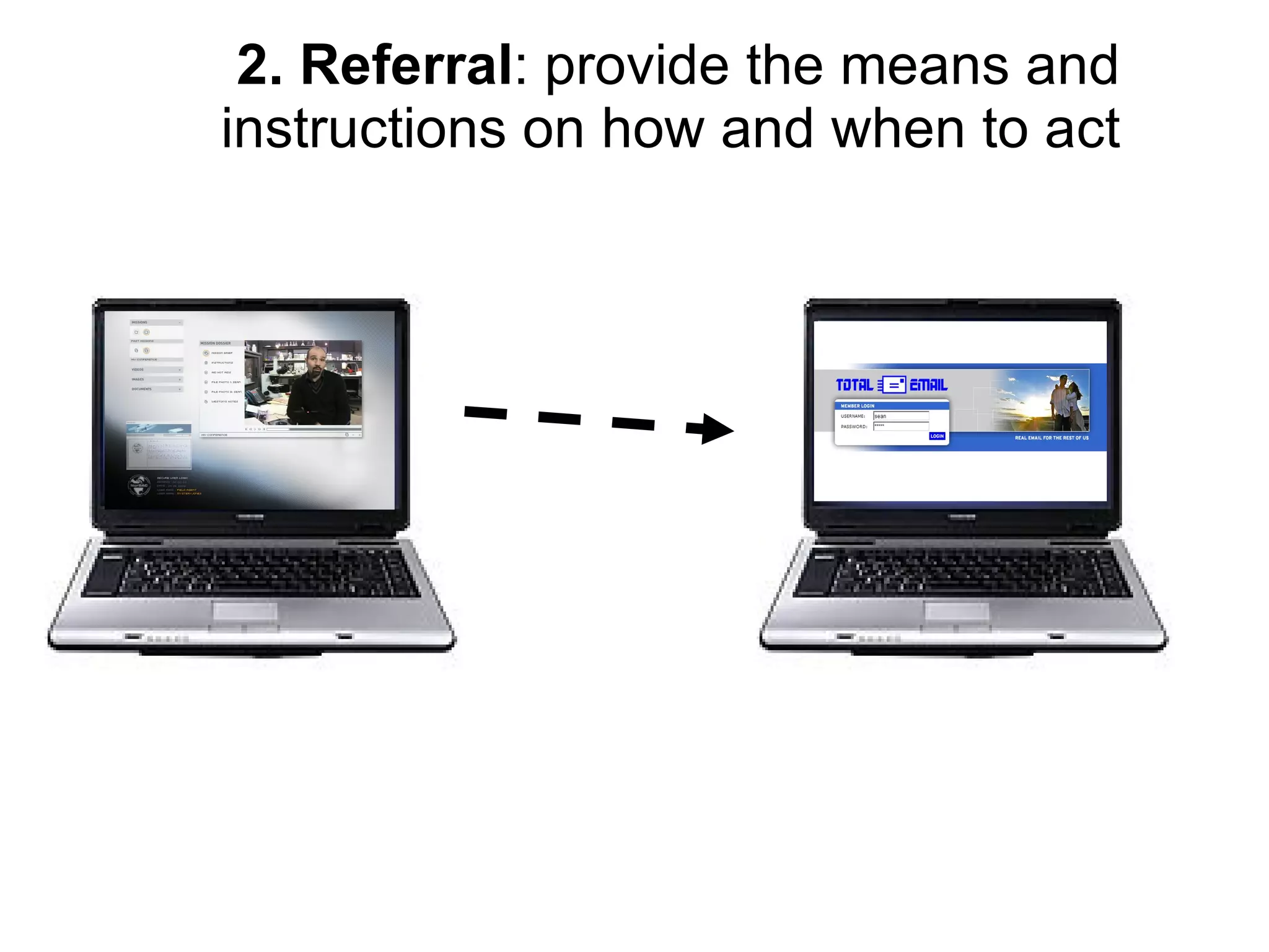 2. Referral : provide the means and instructions on how and when to act  