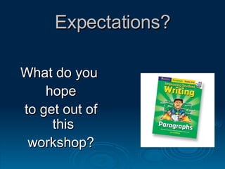 Expectations? What do you  hope to get out of this  workshop? 