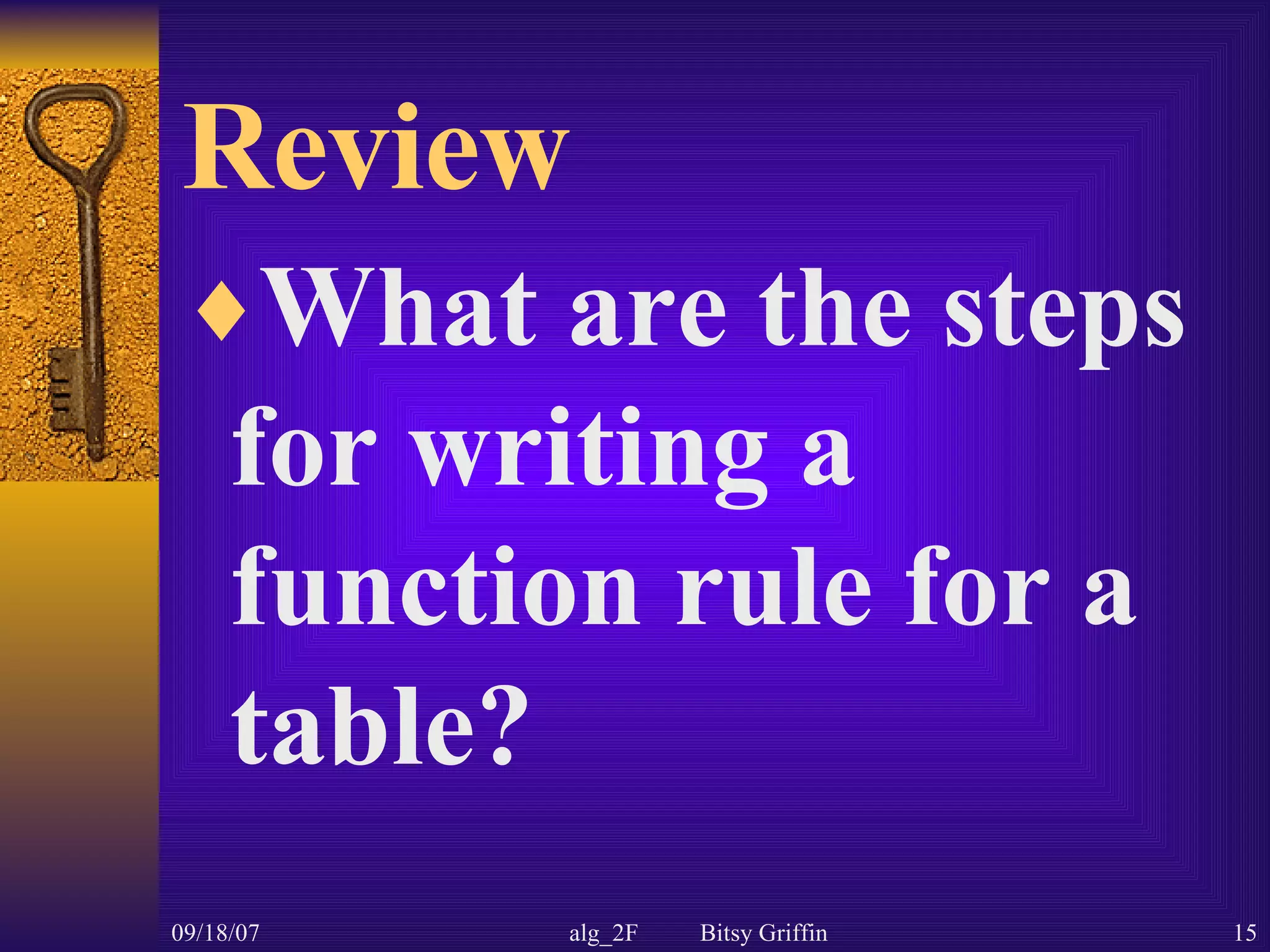 Review What are the steps for writing a function rule for a table?