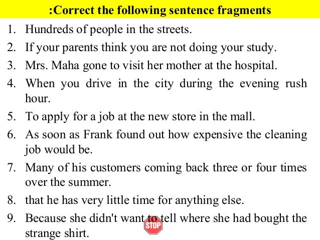 Sentence fragments examples picture