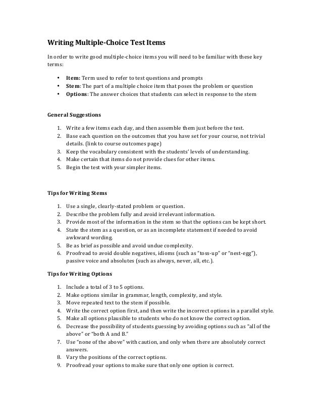 writing multiple choice test items make a multiple choice test