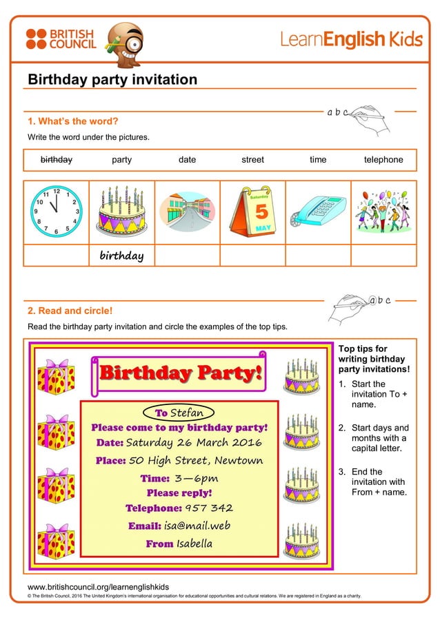 Party Worksheets.pdf Writing practice-birthday-party-invitation-worksheet | PDF | Birthday ...