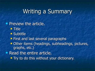 Writing a Summary | PPT