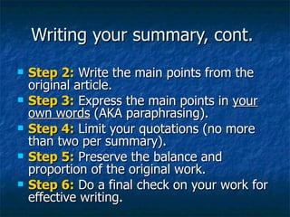 Writing a Summary | PPT