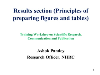 Results section (Principles of
preparing figures and tables)
Training Workshop on Scientific Research,
Communication and Publication
 
Ashok Pandey
Research Officer, NHRC
1
 