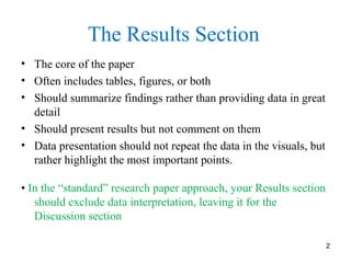 results section of a scientific research paper
