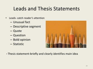 Introduction- RANT: ·        Restate the problem / scenario, ·        Agree or Disagree with the proposed solution, ·        Name your 3 main ideas, ·        THESIS STATEMENT (the overall gist of your point of view). Body Paragraphs- TEST: ·        TRANSITION.  ·        Explain your main idea in a general statement.  ·        Support with at least 3 supporting ideas (facts, examples, reasons, evidence).  ·        Tie up with concluding sentence. Conclusion- RATE: ·        Restate the problem / scenario, ·        Approach your 3 examples by REPHRASING, ·        Thematic Clincher, ·        Edit your work using the writer’s checklist.25