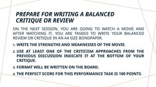 WRITING A BALANCED REVIEW OR CRITIQUE.pptx