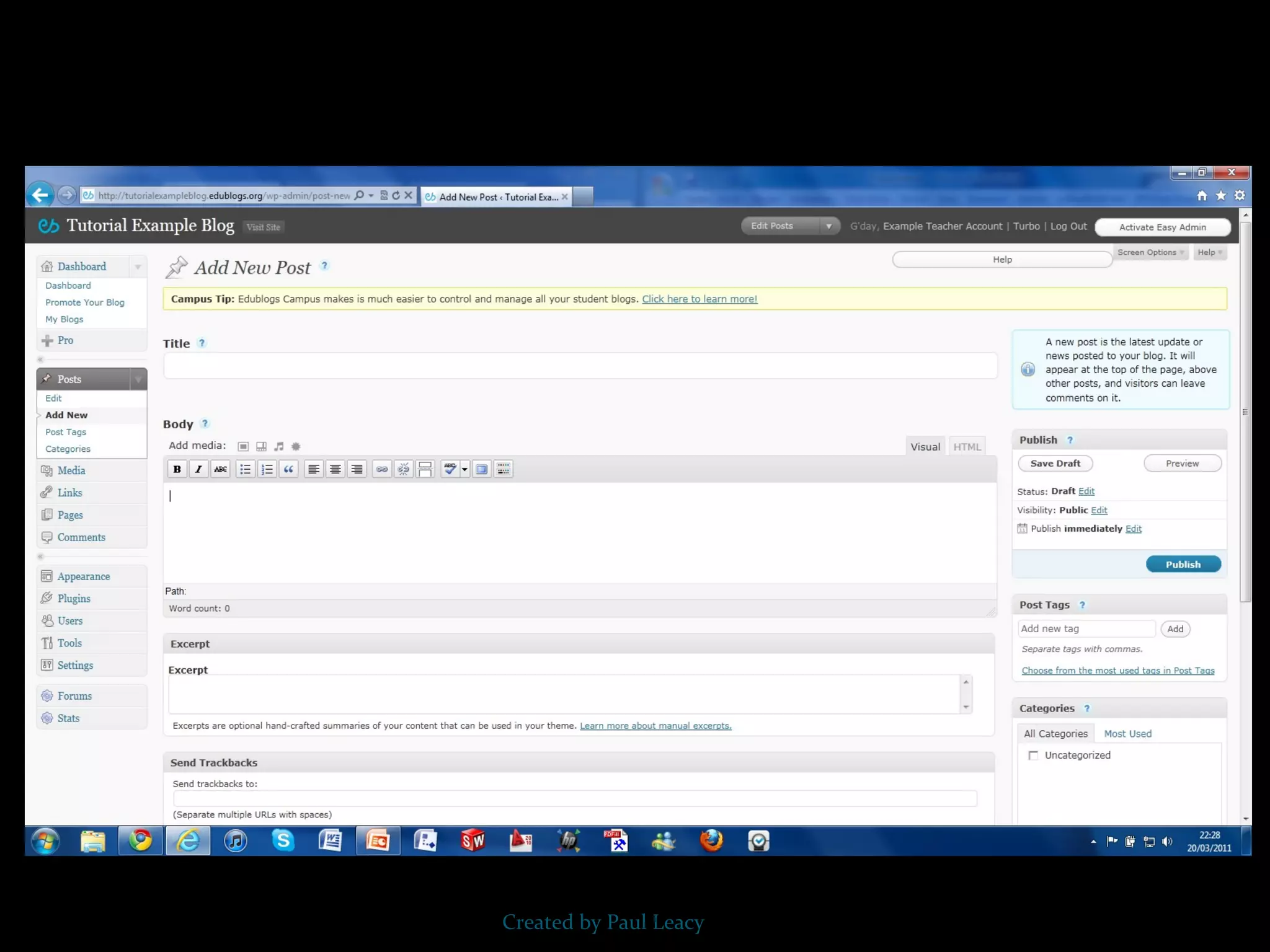 “ Add New Post” Screen Created by Paul Leacy 