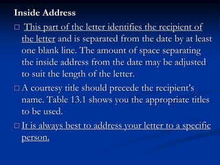Second Line Inside Address Examples Writing a Business Letter in different models .ppt