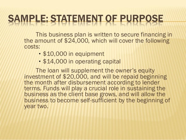 Sample statement of purpose business plan