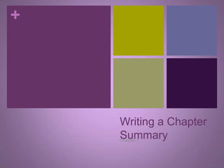 Writing a Chapter Summary Chapter 1 
