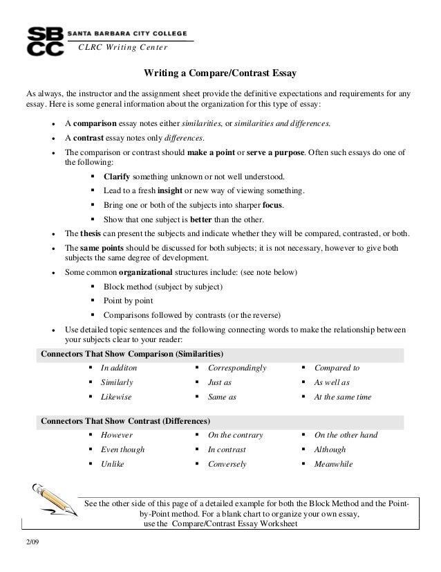 Compare And Contrast Chart Examples