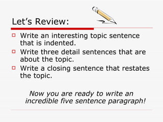 Writing a five sentence paragraph