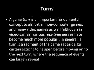 Genres continuedRole-playing games draw their gameplay from traditional role-playing games like Dungeons & Dragons. Most cast the player in the role of one or more "adventurers" who specialize in specific skill sets (such as melee combat or casting magic spells) while progressing through a predetermined storyline.  In city-building games the player acts as overall planner or leader to meet the needs and wants of game characters by initiating structures for food, shelter, health, spiritual care, economic growth, etc. Success is achieved when the city budget makes a growing profit and citizens experience an upgraded lifestyle in housing, health, and goods.  Business simulation games generally attempt to simulate an economy or business, with the player controlling the economy of the game.