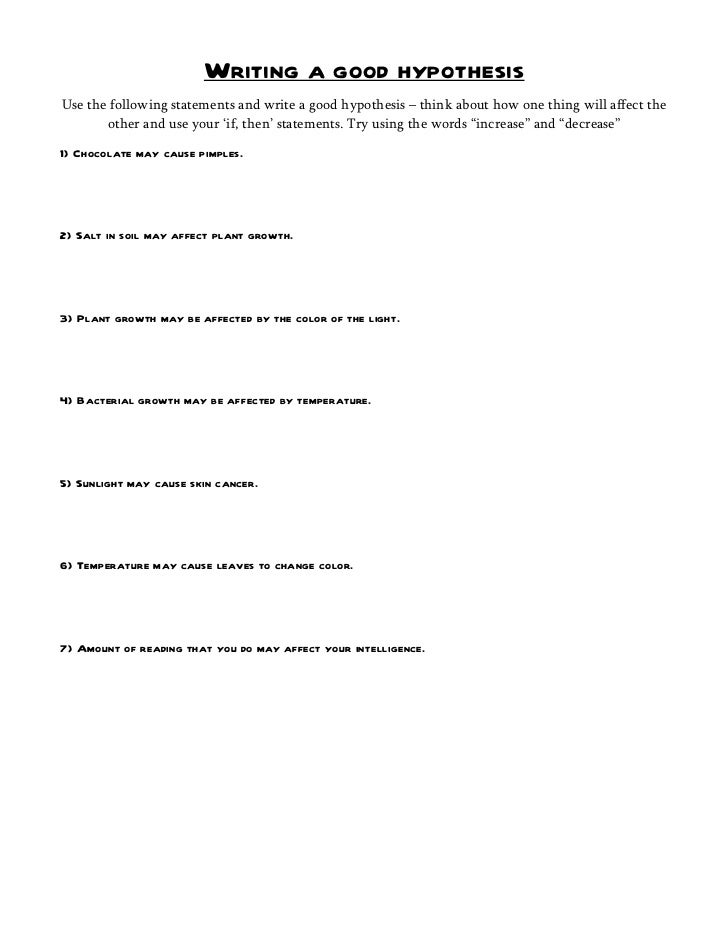 Writing A Hypothesis Worksheet