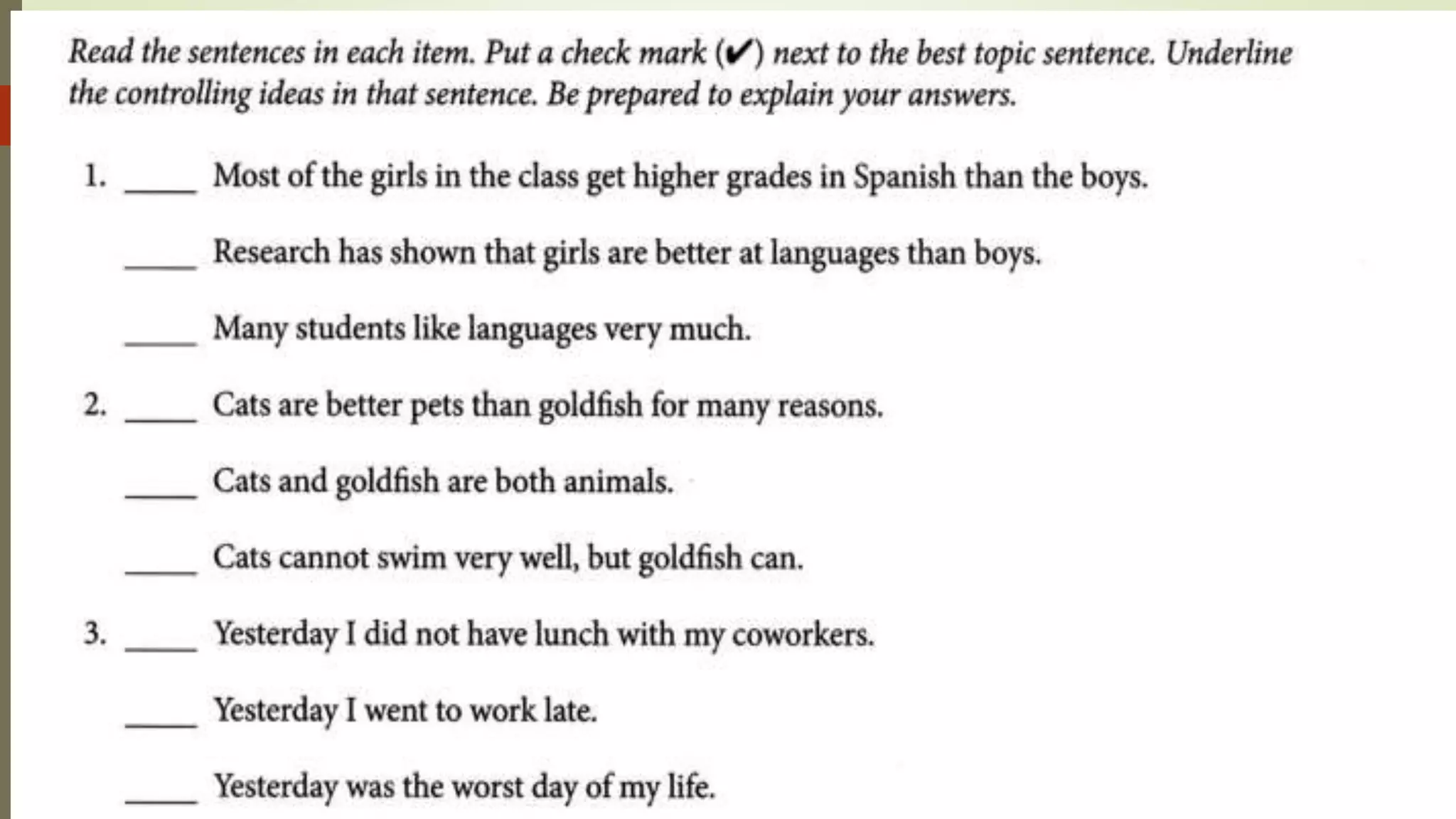 Writing a good topic sentence