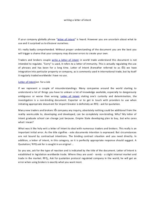 Writing A Letter Of Intent