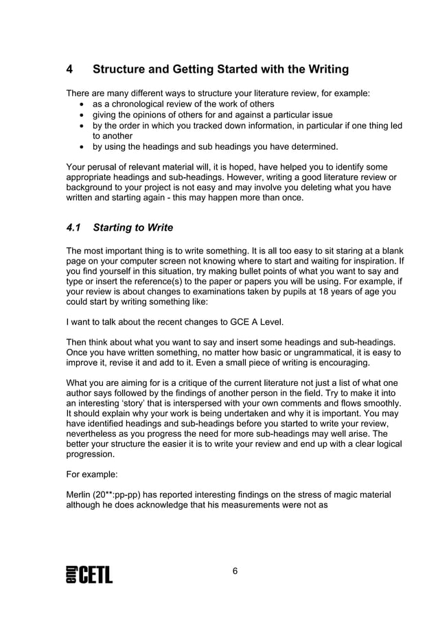 Writing a Literature Review handout