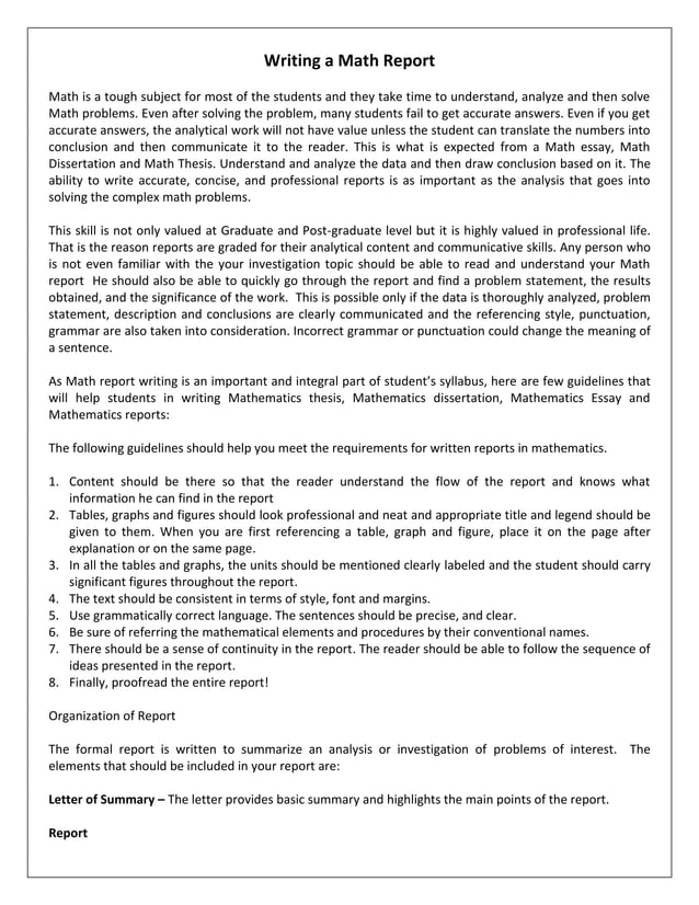 Writing a math report | PDF | Educational Assessment | Education