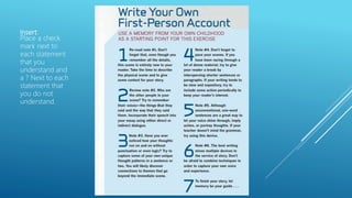 Insert:
Place a check
mark next to
each statement
that you
understand and
a ? Next to each
statement that
you do not
understand.
 