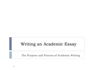 Writing an Academic Essay
The Purpose and Process of Academic Writing
1
 