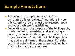 Writing an annotated bibliography | PPTX