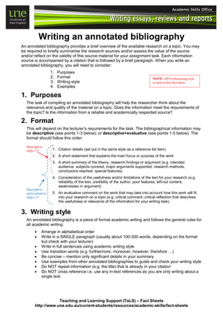 Writing an annotated bibliography by University of New England 