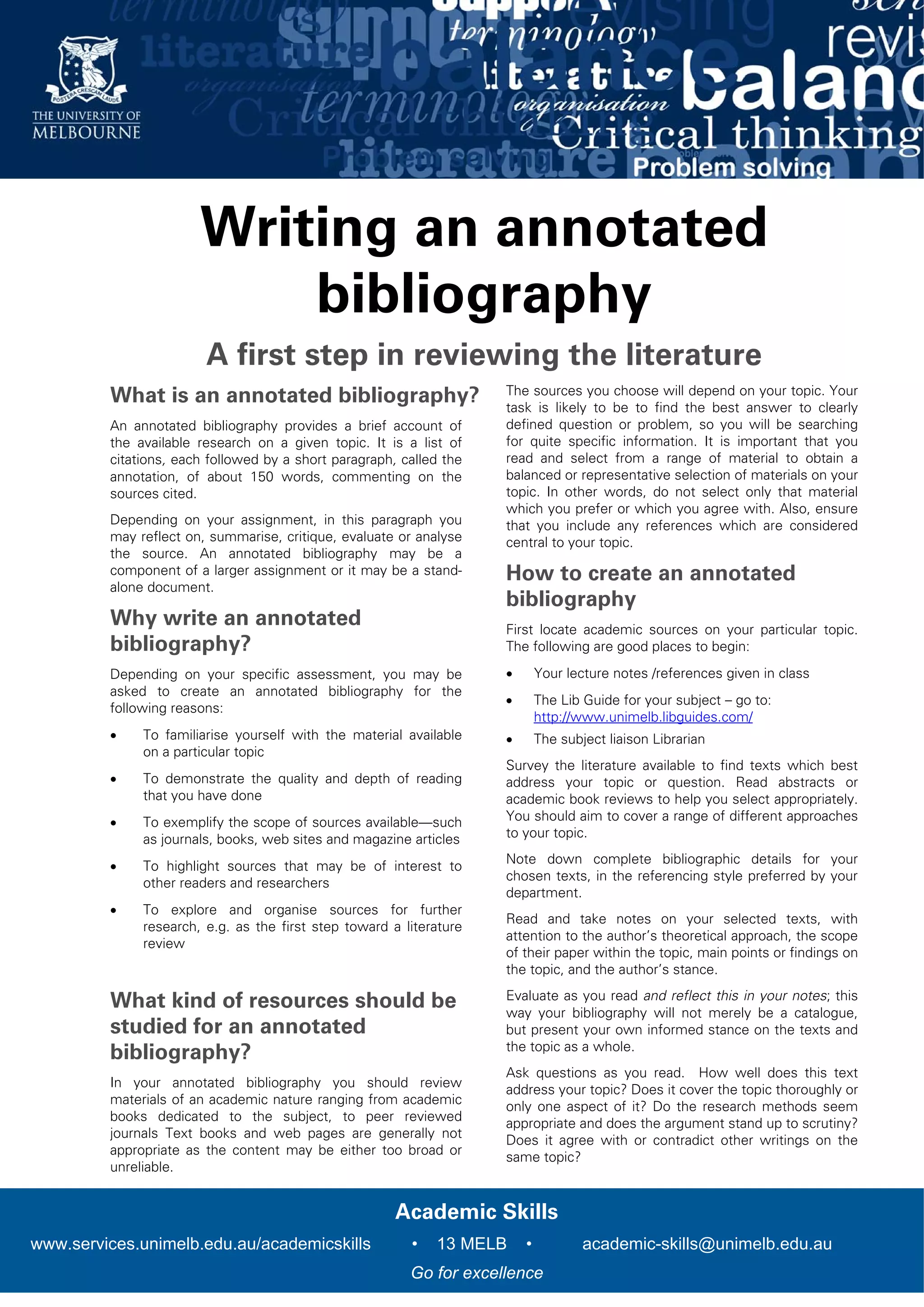 Writing an annotated bibliography by University of Melbourne Academic
