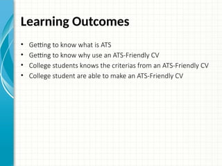 Ats Continuous Learning Writing an ATS-Friendly Curriculum Vitae | PPTX