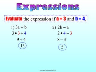 Writing and evaluating algebraic expressions | PPT