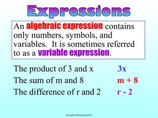 Writing and evaluating algebraic expressions | PPT