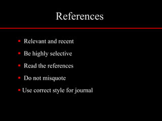 Parts of a manuscriptTitleAbstractIntroductionMethodsResultsDiscussionAcknowledgementsReferences